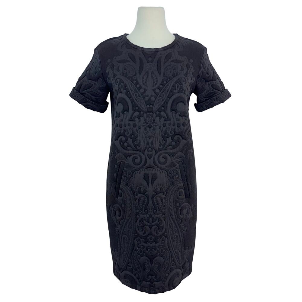 Versace Jeans Jacquard Textured Mini Dress Short Sleeve Black Size US 4